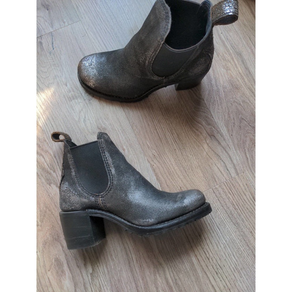 Frye Sabrina Chelsea Leather Heeled Boots Womens 6.5 Anthracite Metallic Black